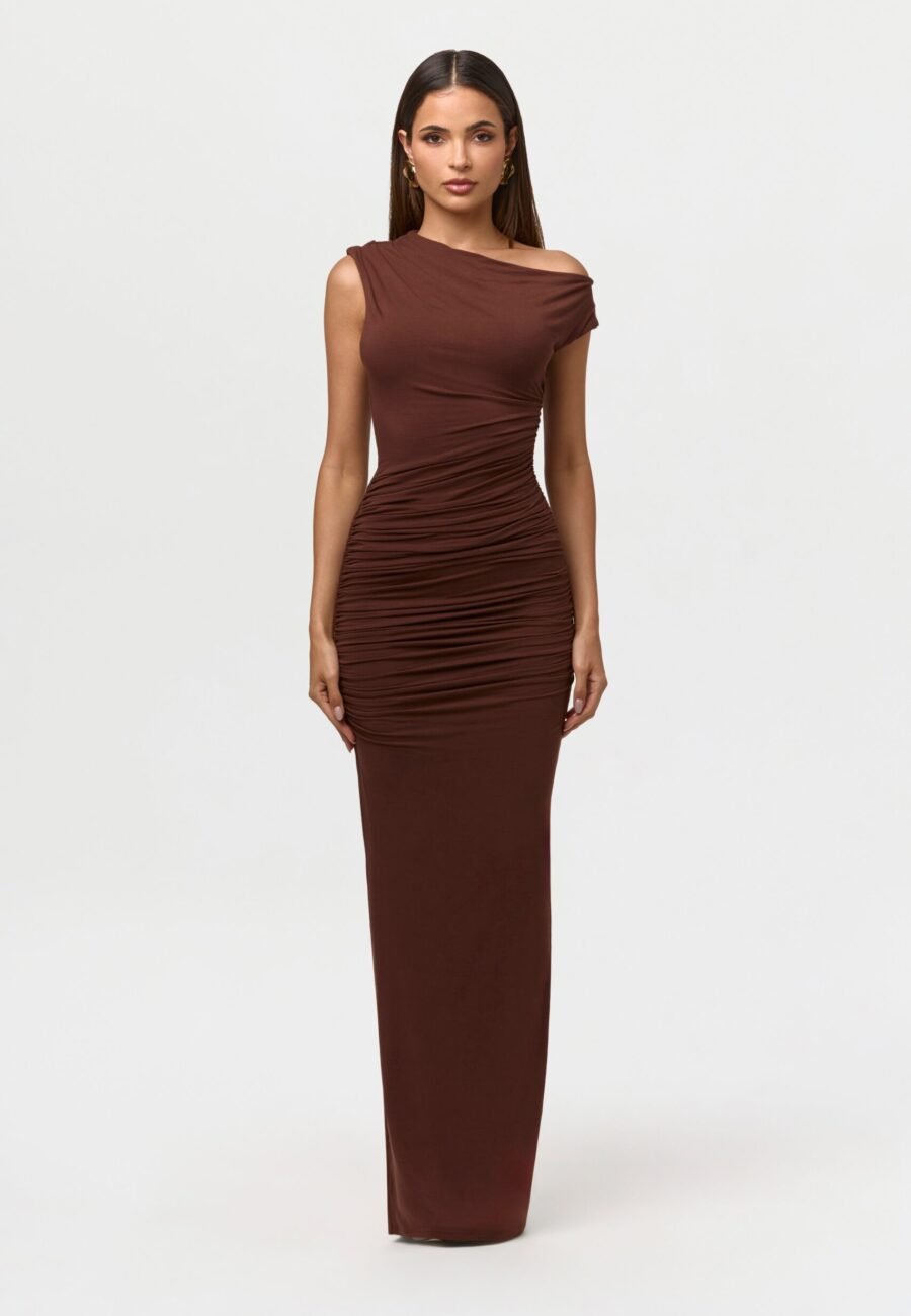 Smooth Off-Shoulder Ruched Maxi Dress