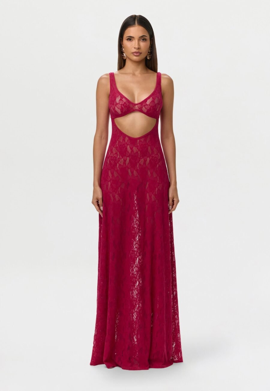Stretch Lace Cutout Maxi Dress