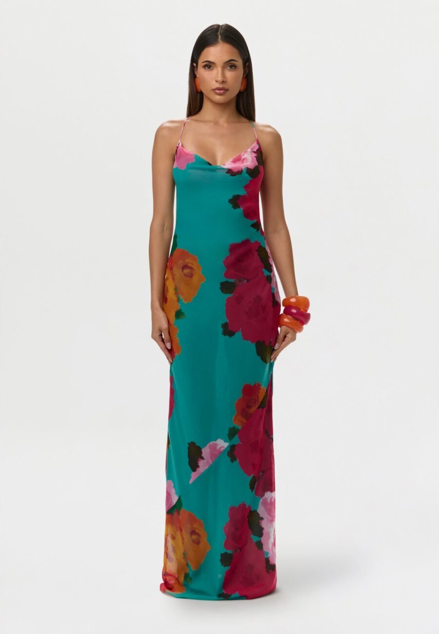 Chiffon Print Open Back Maxi Dress