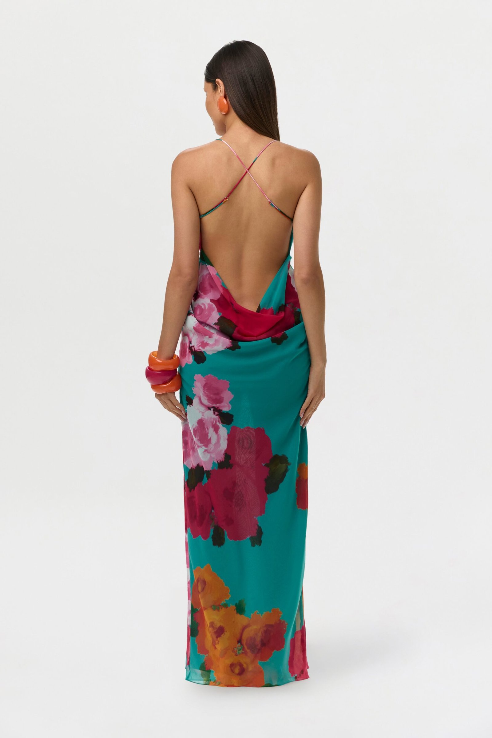 Chiffon Print Open Back Maxi Dress - Image 3