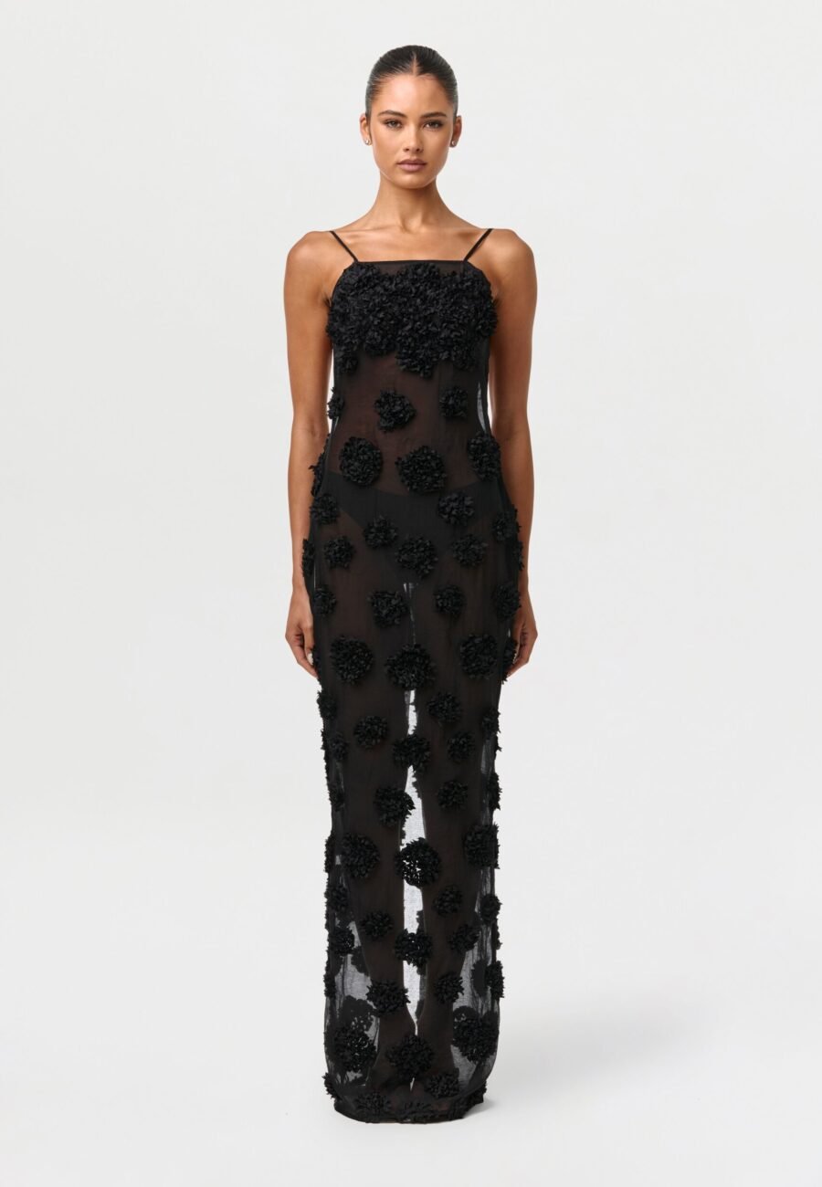 Floral Appliqu?? Open Back Dress