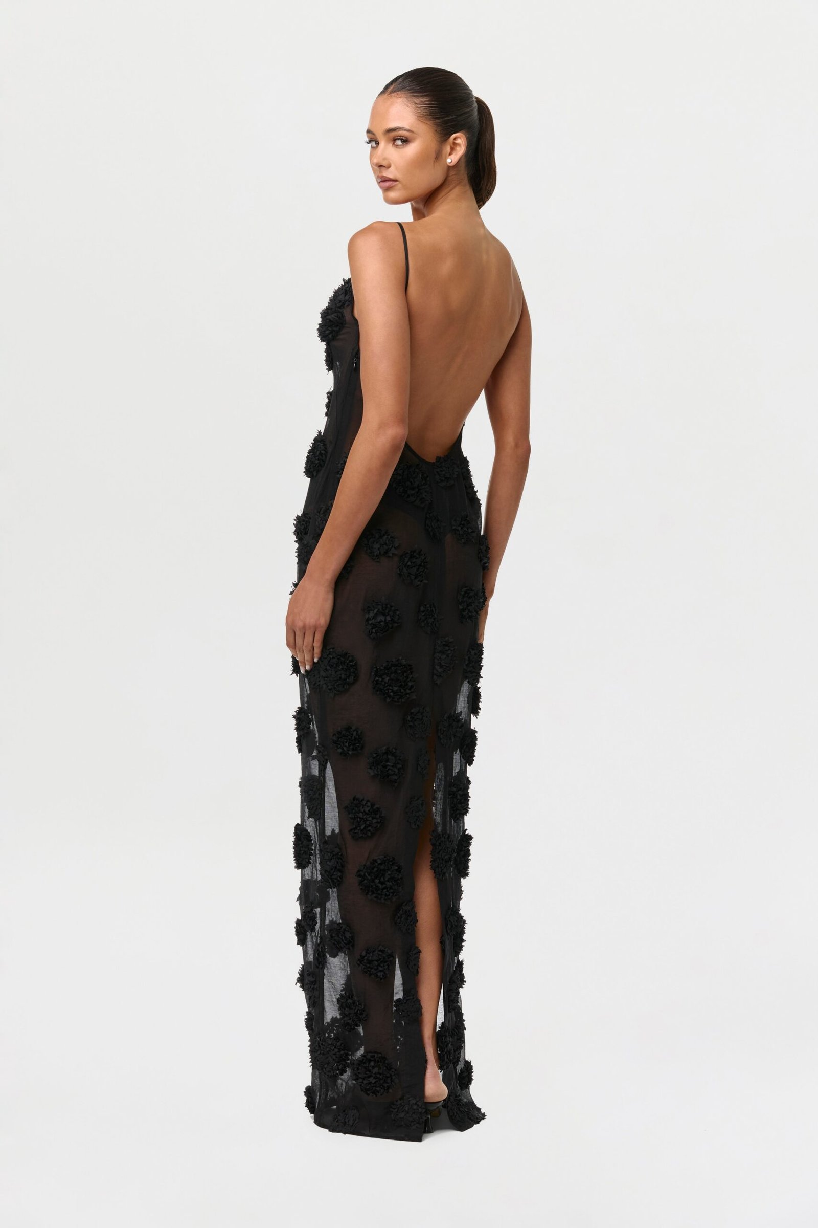 Floral Appliqu?? Open Back Dress - Image 3