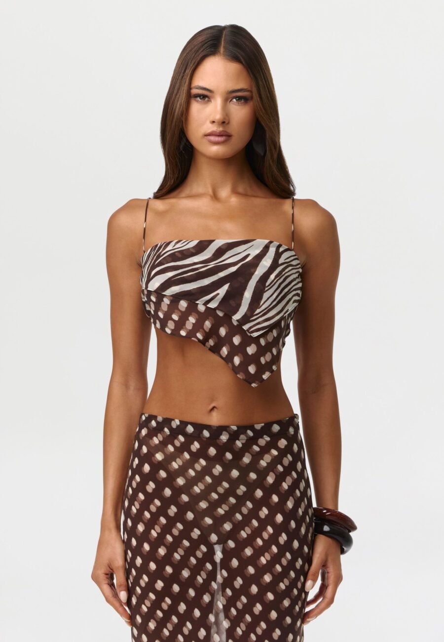Chiffon Print Asymmetric Crop Top