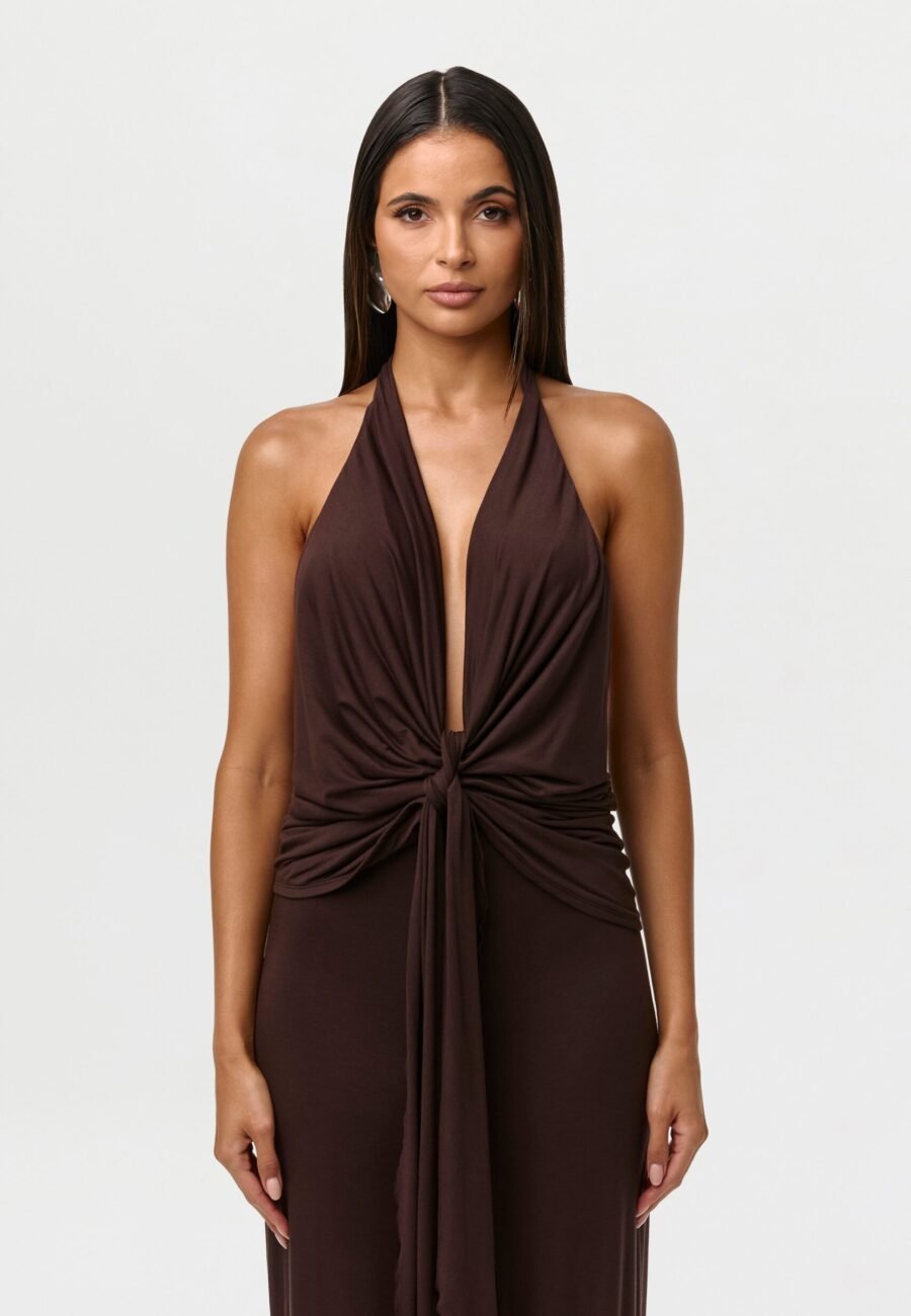 Modal Plunge Tie Halter Top