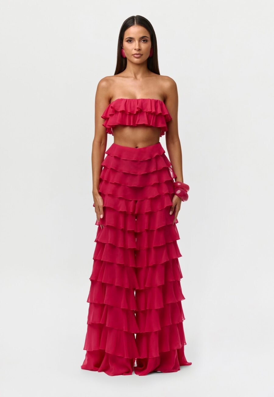 Chiffon Ruffle Wide Leg Pants