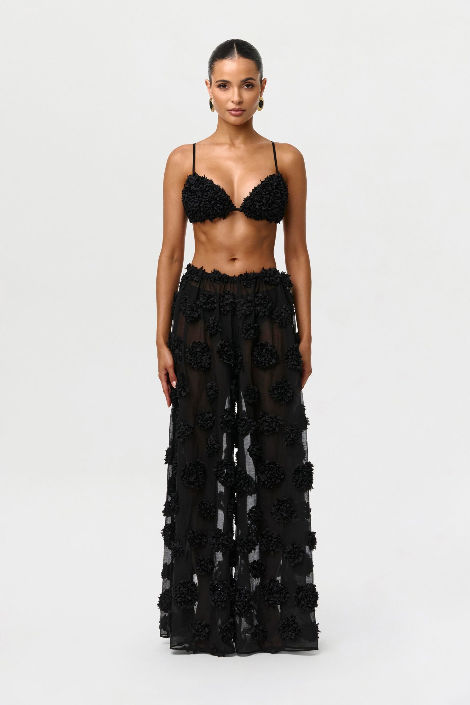 Floral Appliqu?? Wide Leg Pants - Image 2