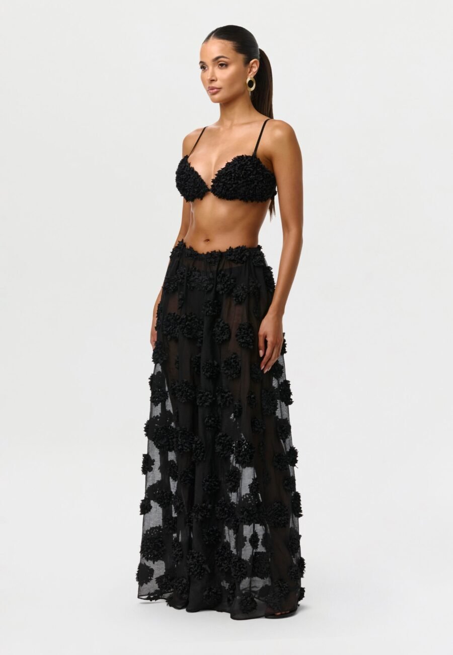 Floral Appliqu?? Wide Leg Pants