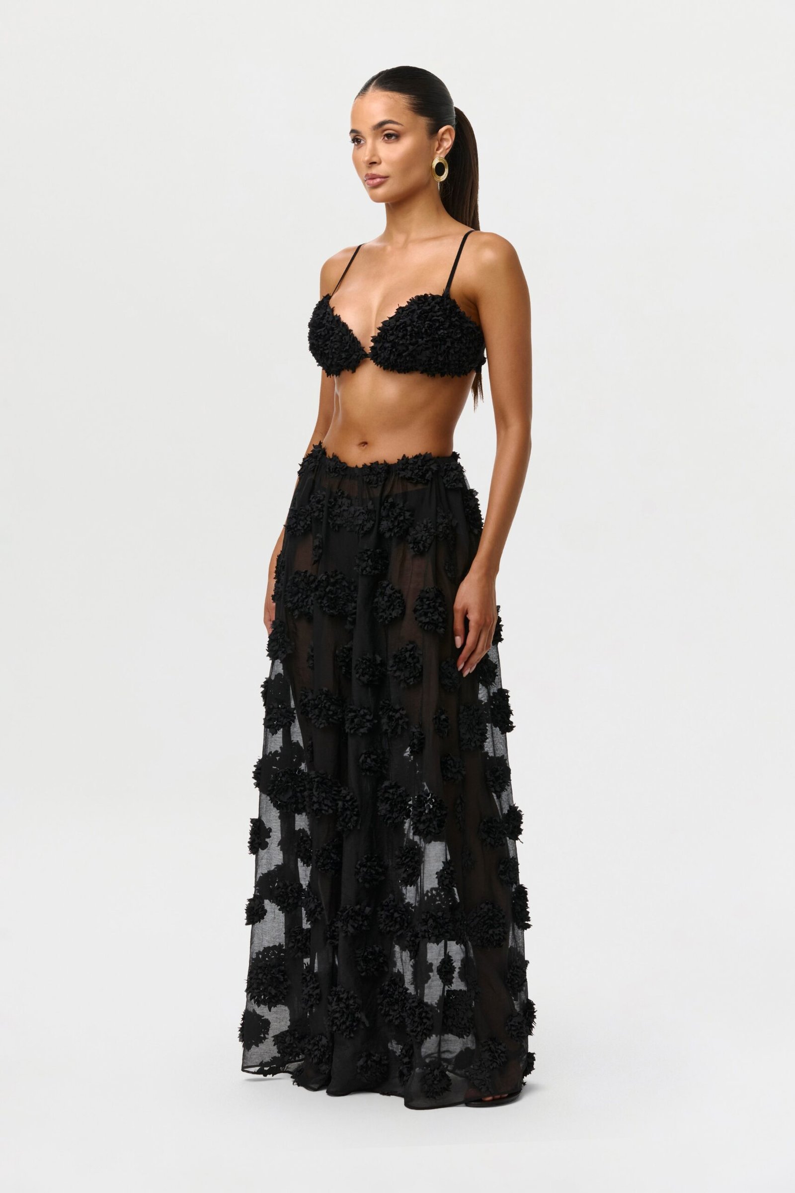 Floral Appliqu?? Wide Leg Pants