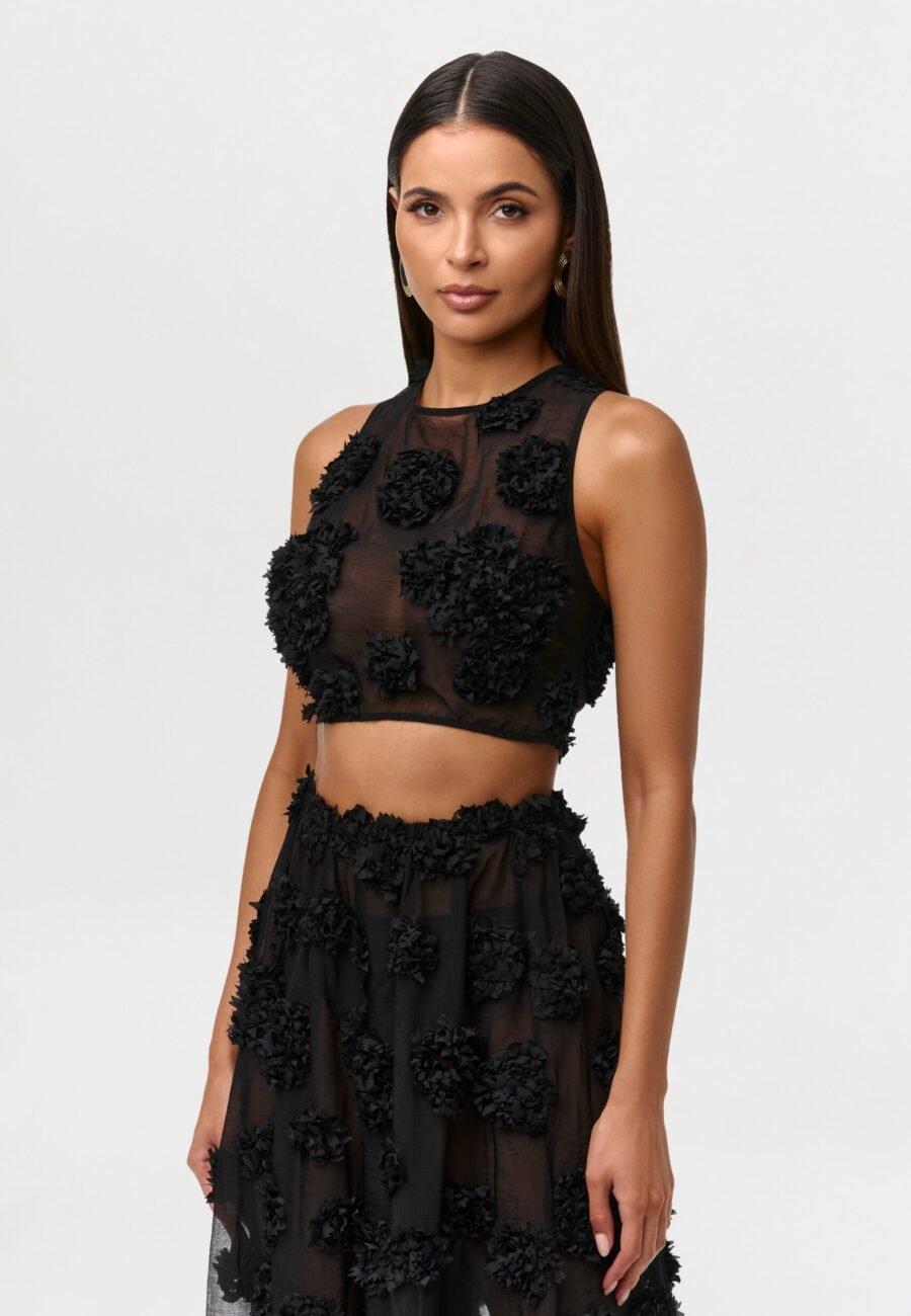 Floral Appliqu?? Lace Crop Top