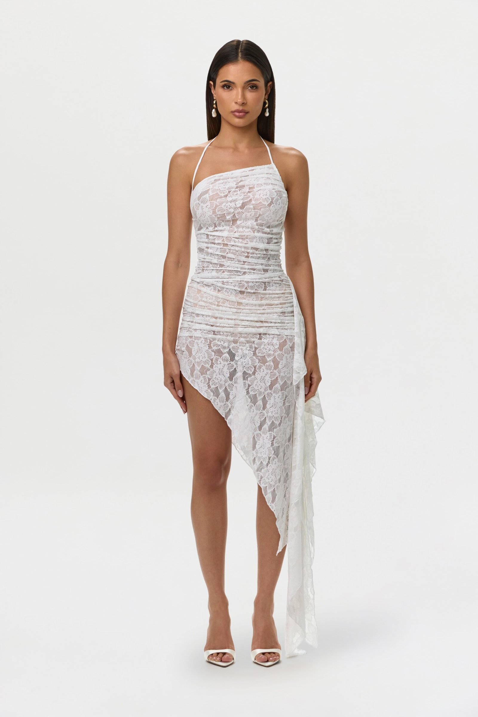 Stretch Lace Asymmetric Halter Top - Image 2