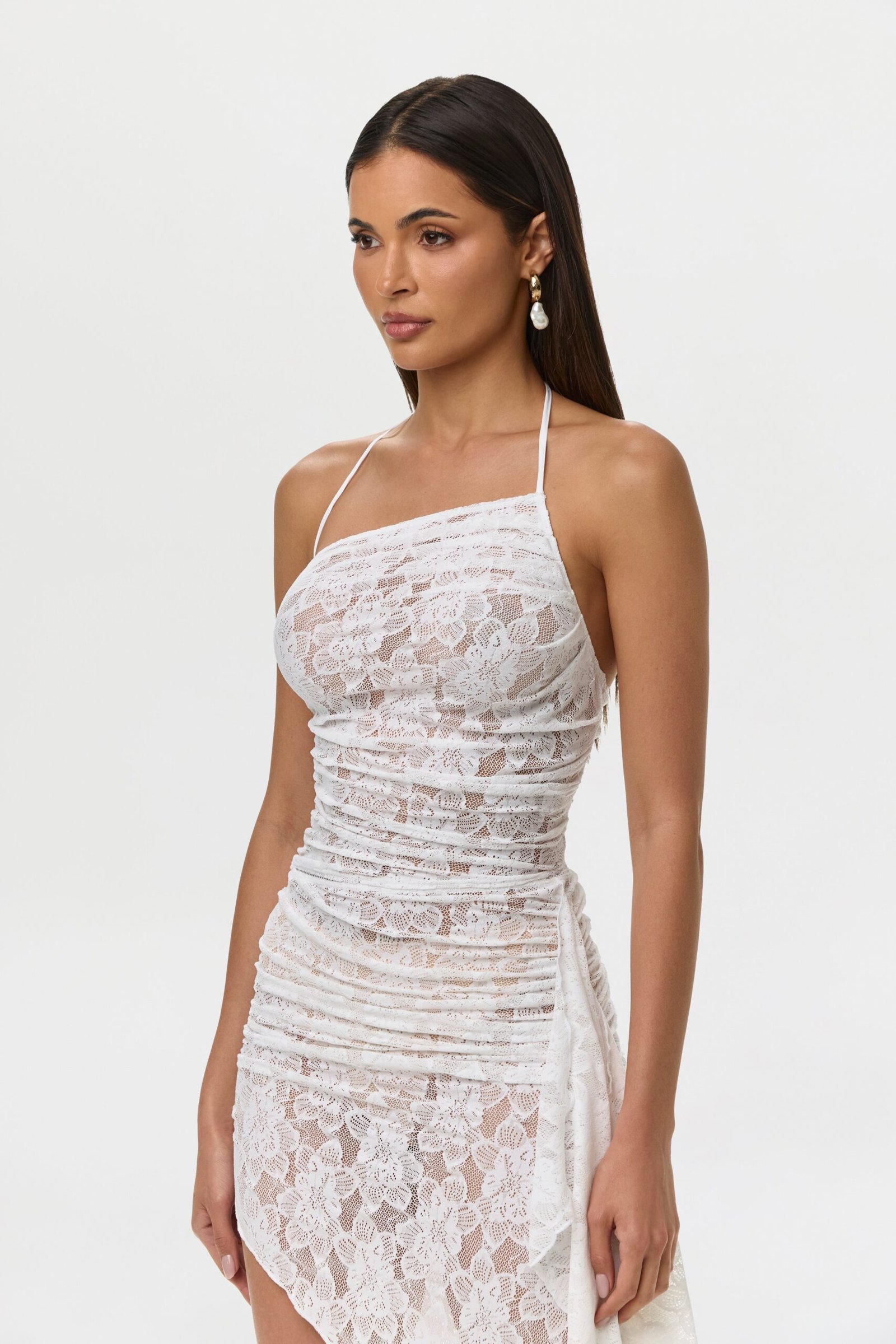 Stretch Lace Asymmetric Halter Top - Image 4