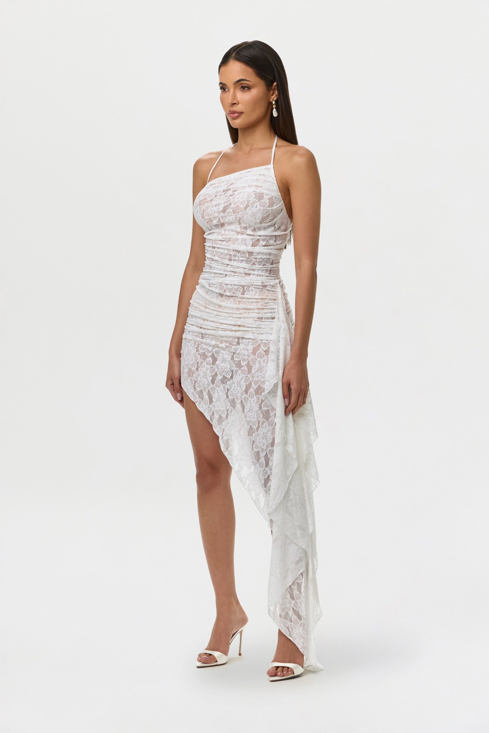 Stretch Lace Asymmetric Halter Top - Image 3